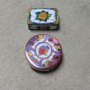 Decorative Floral & Fruit Tin Set - Colorful Stained-Glass Motif